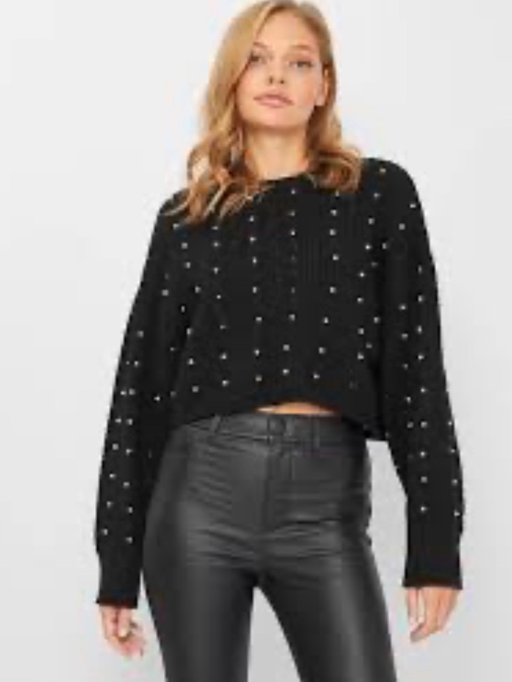 Zara black cable knit studded crop sweater